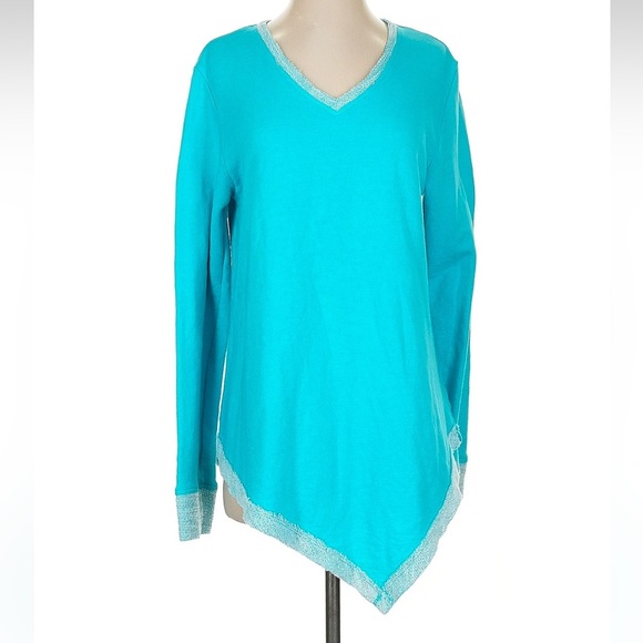 Fresh Produce Blue French Terry Asymmetric Hem Oversized Tunic Top Size XS S - Picture 6 of 6